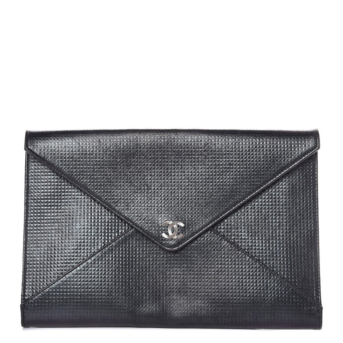 Metallic Lambskin Embossed Envelope Clutch Black