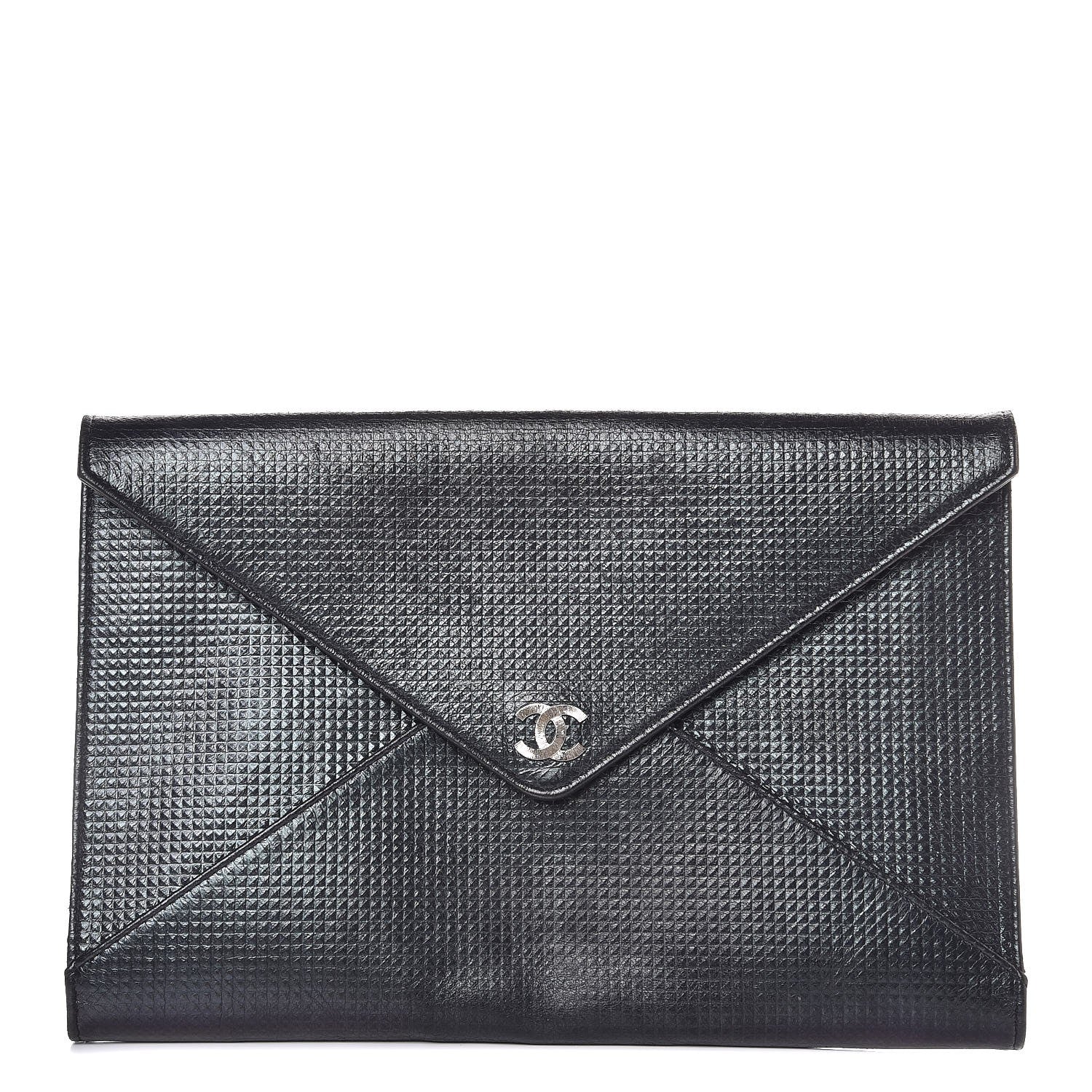 Chanel Metallic Lambskin Embossed Envelope Clutch Black 1 of 11