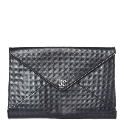 Chanel Metallic Lambskin Embossed Envelope Clutch Black 1 of 11