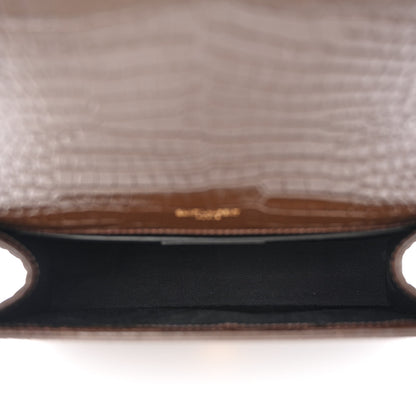 Saint Laurent Calfskin Crocodile Embossed Medium Classic Monogram Kate Tassel Satchel Dark Brown 5 of 15
