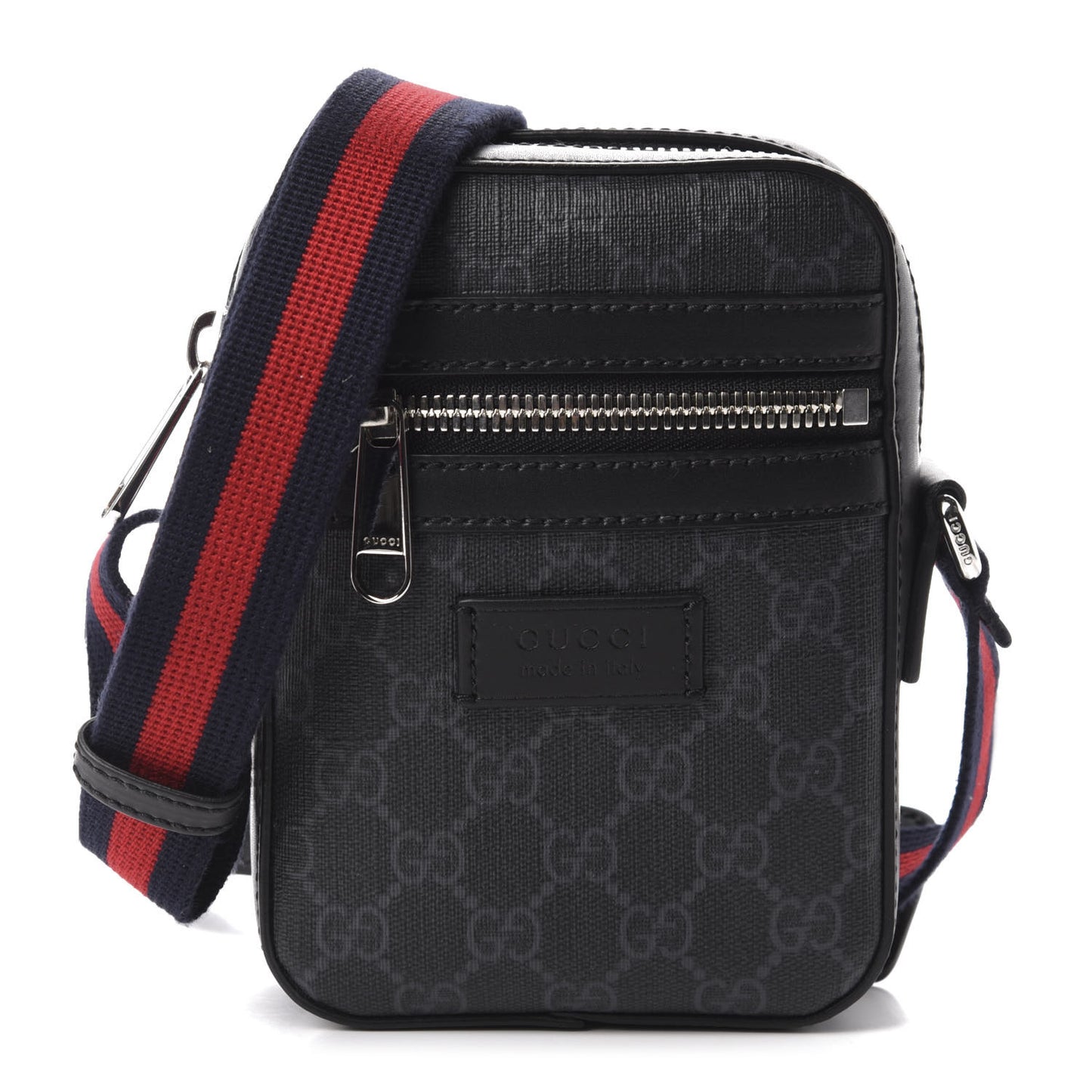 GG Supreme Monogram Appia Calfskin Web Small Camera Messenger Bag Black Grey