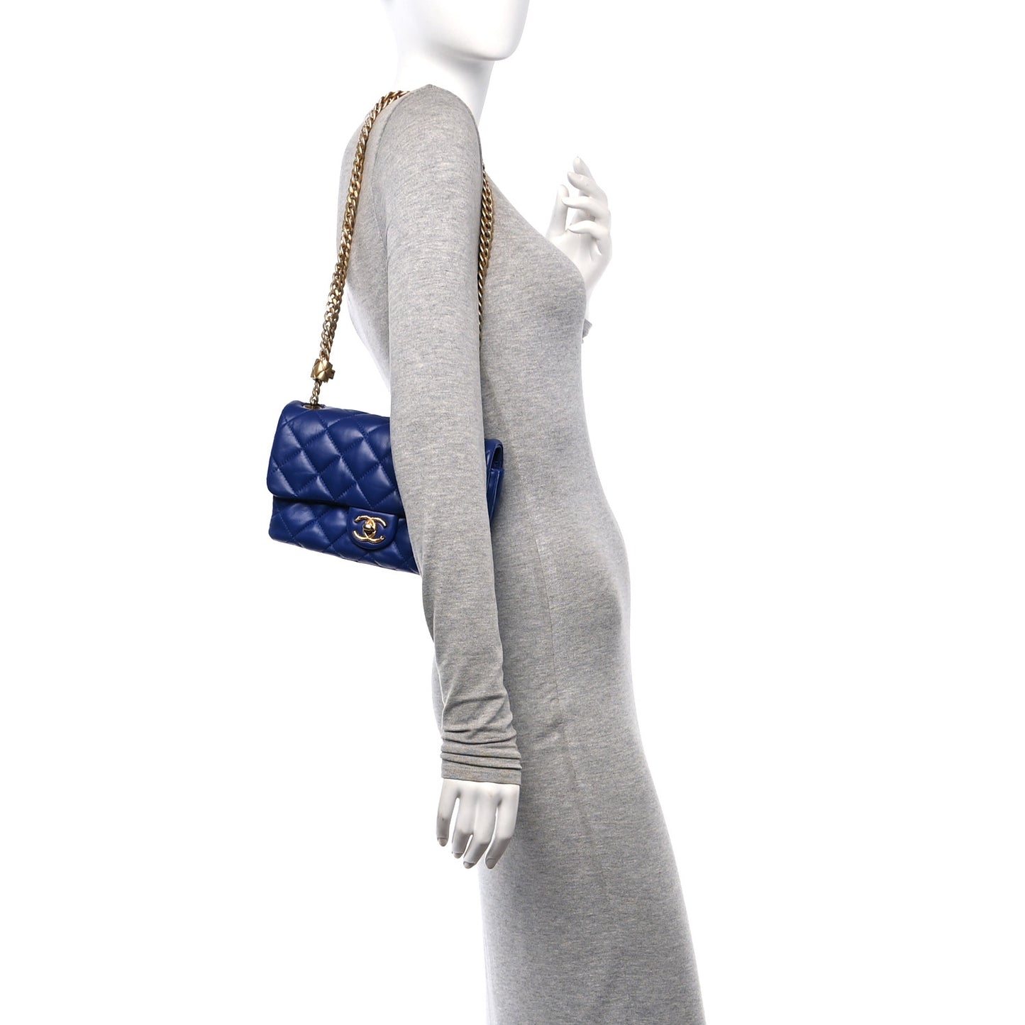 Lambskin Quilted Small Pillow Crush Flap Blue