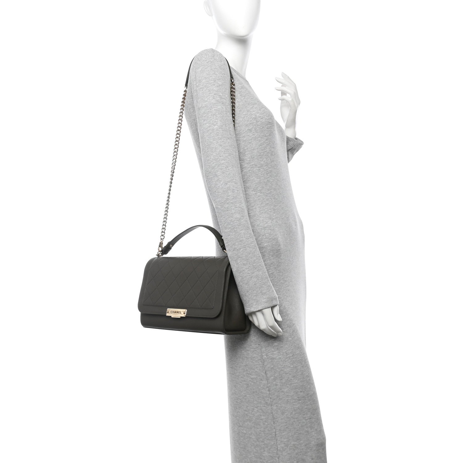 Chanel Grained Calfskin Quilted Large Label Click Flap Bag Khaki Khaki 2 of 11