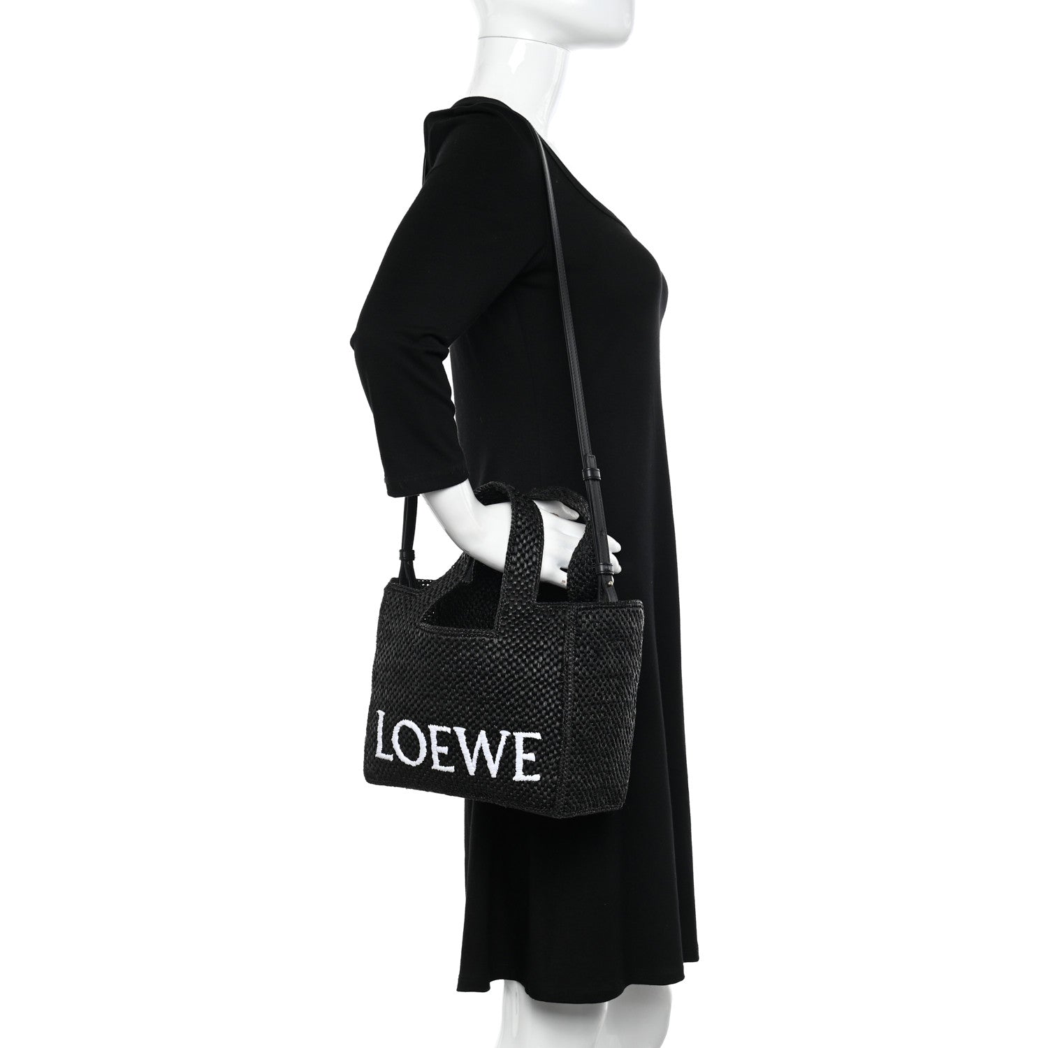 Loewe Raffia Small Paula's Ibiza Logo Tote Black White 2 of 9