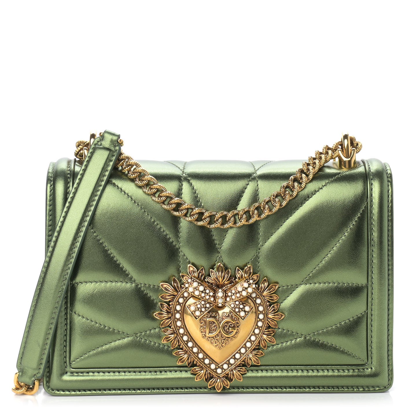 Metallic Calfskin Medium Devotion Crossbody Bag Green