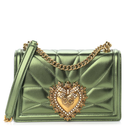 Dolce & Gabbana Metallic Calfskin Medium Devotion Crossbody Bag Green 1 of 9