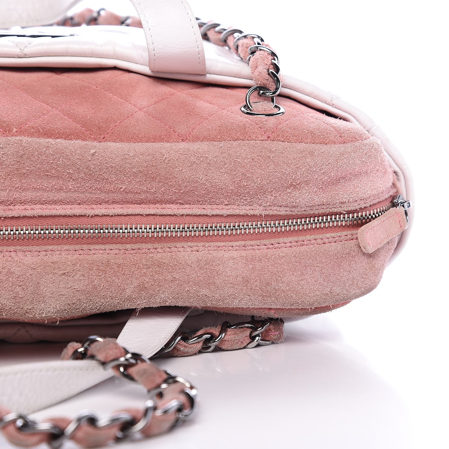 Chanel Glazed Calfskin Suede Quilted Portobello Tote White Pink 9 of 14