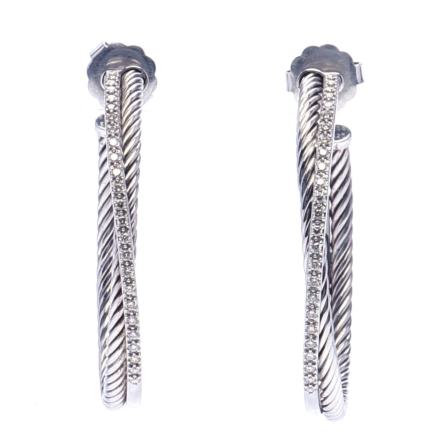 Sterling Silver Diamond Extra Large Crossover Hoop Earrings