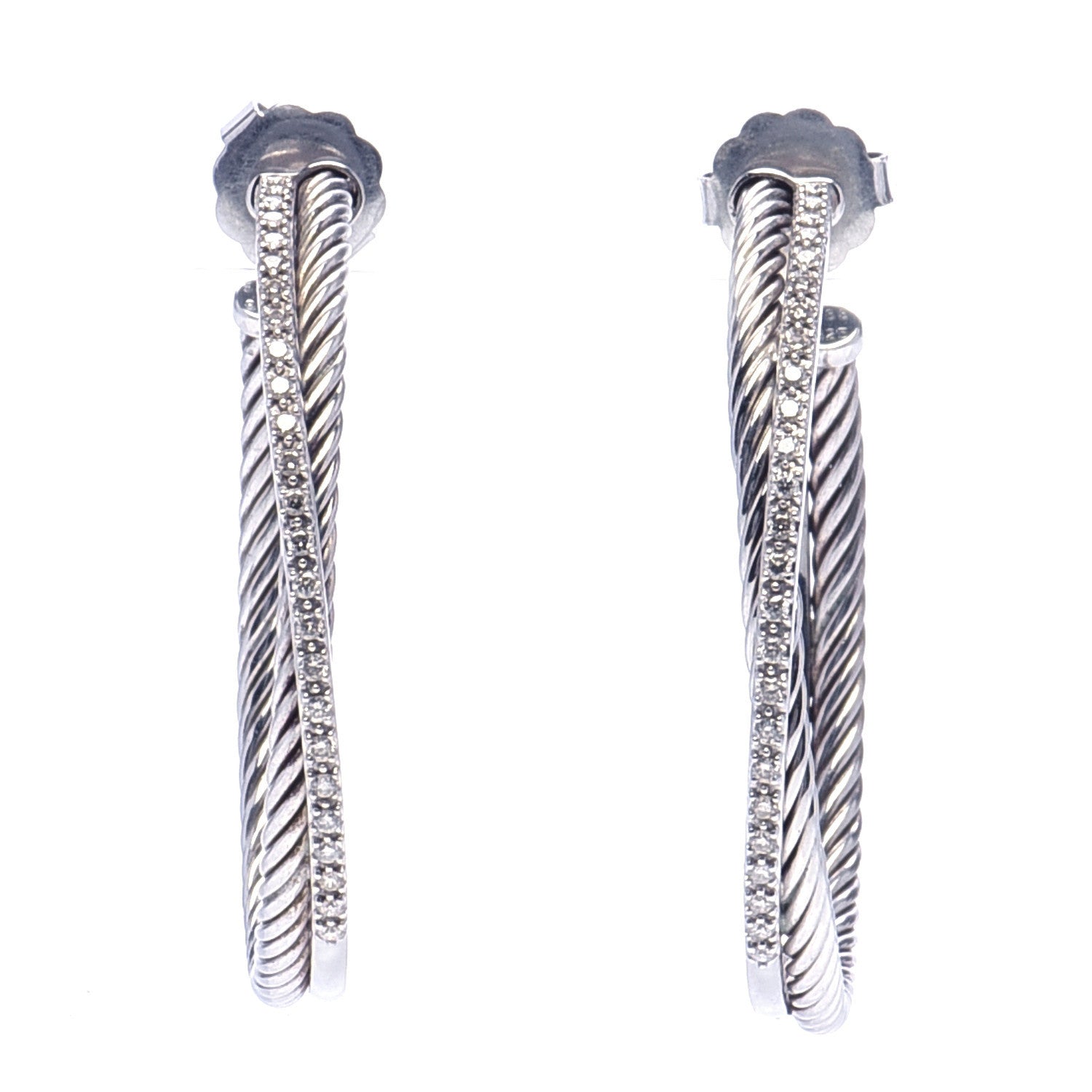 David Yurman Sterling Silver Diamond Extra Large Crossover Hoop Earrings 1 of 5
