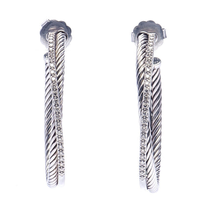 David Yurman Sterling Silver Diamond Extra Large Crossover Hoop Earrings 1 of 5