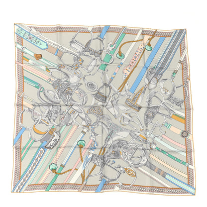 Hermes Silk Concours D'Etriers Scarf 90 Gris Perle Bleu 1 of 3