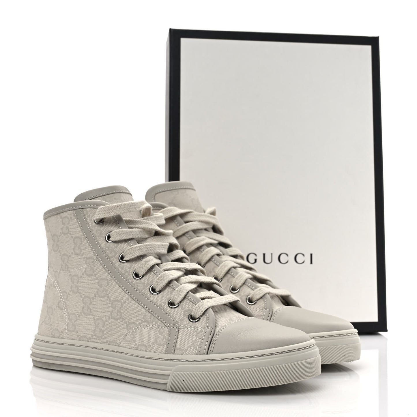Washed Cotton GG Monogram Calfskin Womens High Top Sneakers 36 White Mystic White Great White