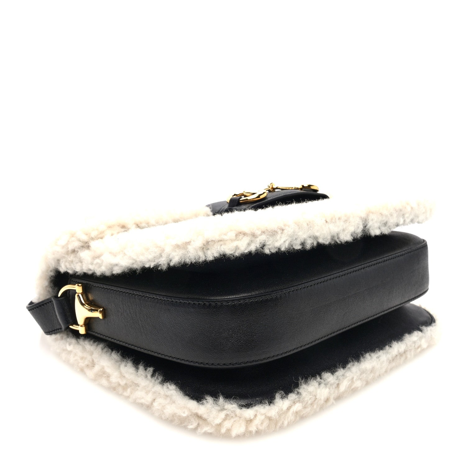 Gucci Sakai Be Green Calfskin Shearling Horsebit 1955 Shoulder Bag Black 4 of 10