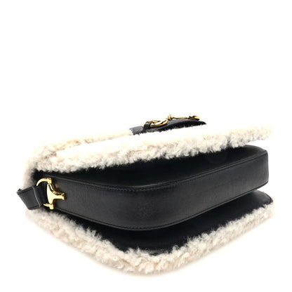 Gucci Sakai Be Green Calfskin Shearling Horsebit 1955 Shoulder Bag Black 4 of 10