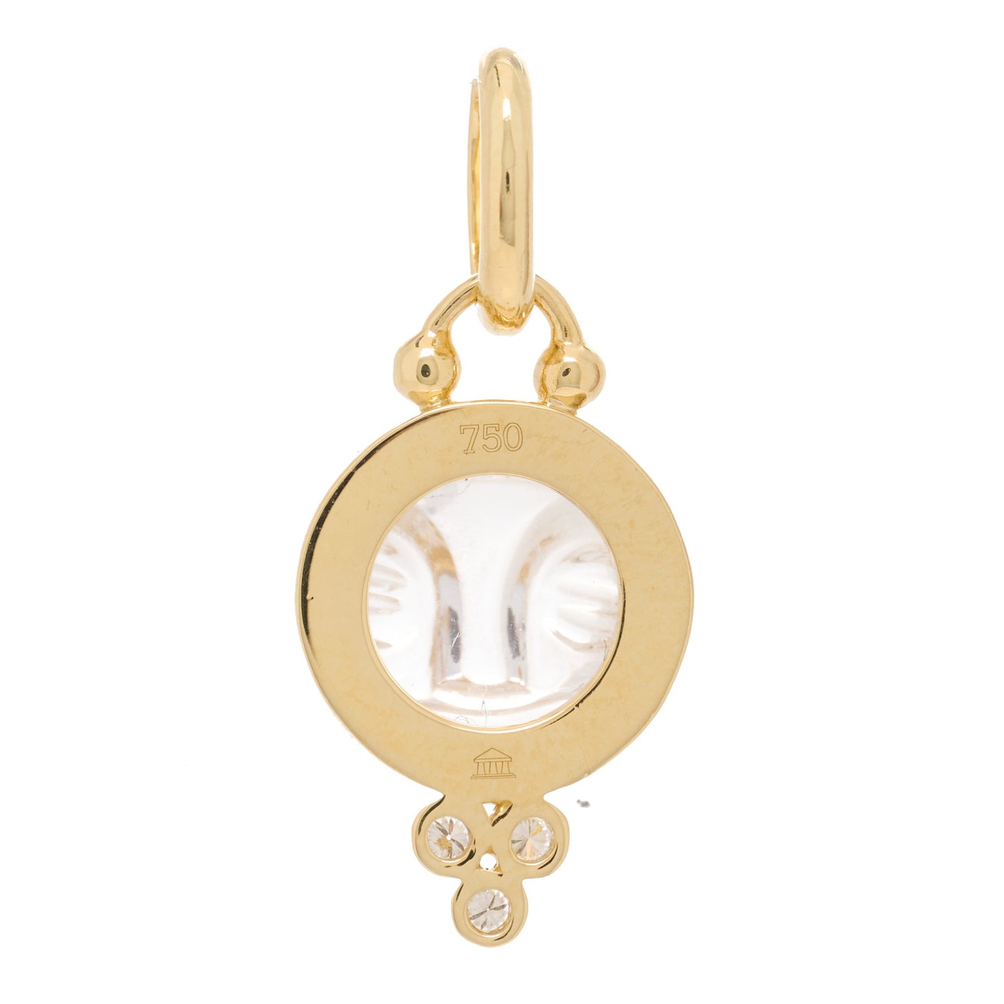 18K Yellow Gold Diamond Rock Crystal 10mm Moonface Pendant