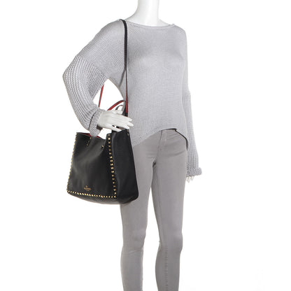 Valentino Garavani Pebbled Calfskin Medium Rockstud Reversible Tote Black Rosso Valentino 2 of 7