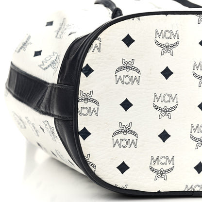 MCM Visetos Small Heritage Drawstring Bucket Bag White Black 12 of 19