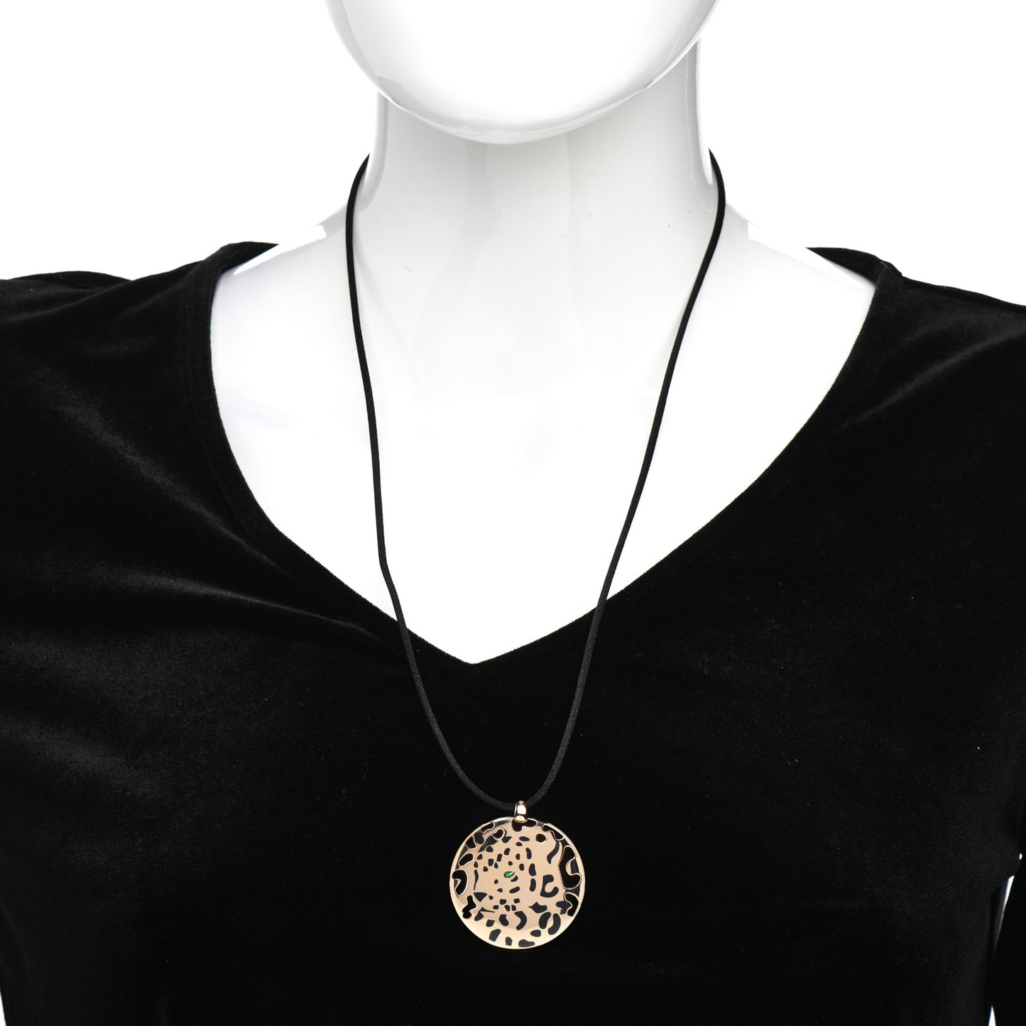 18K Yellow Gold Enamel Tsavorite Panthere De Cartier Pendant Cord Necklace