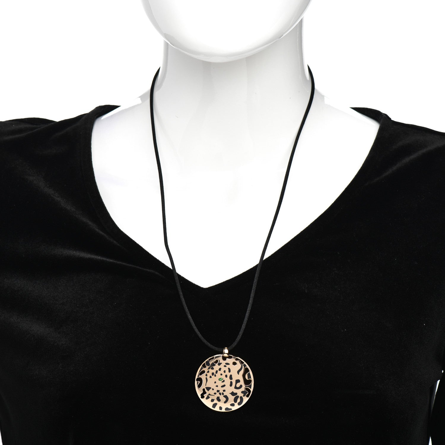 Cartier 18K Yellow Gold Enamel Tsavorite Panthere De Cartier Pendant Cord Necklace 2 of 5