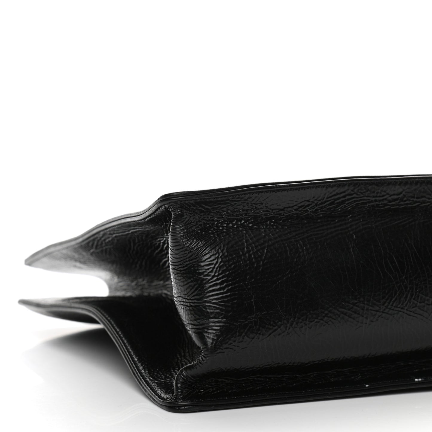 Shiny Aged Calfskin Shopping Bag Black