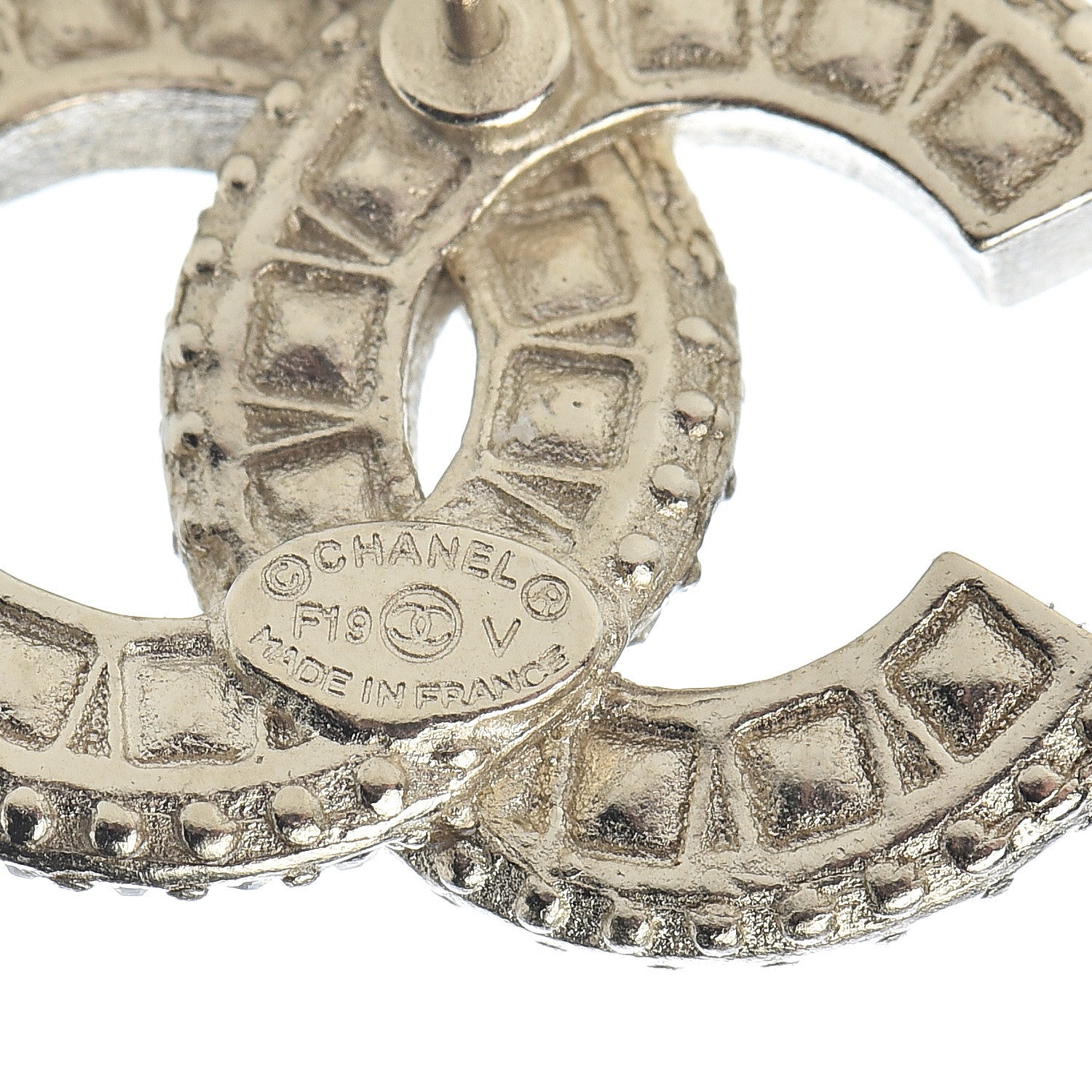 Chanel Crystal Timeless CC Earrings Light Gold 4 of 5