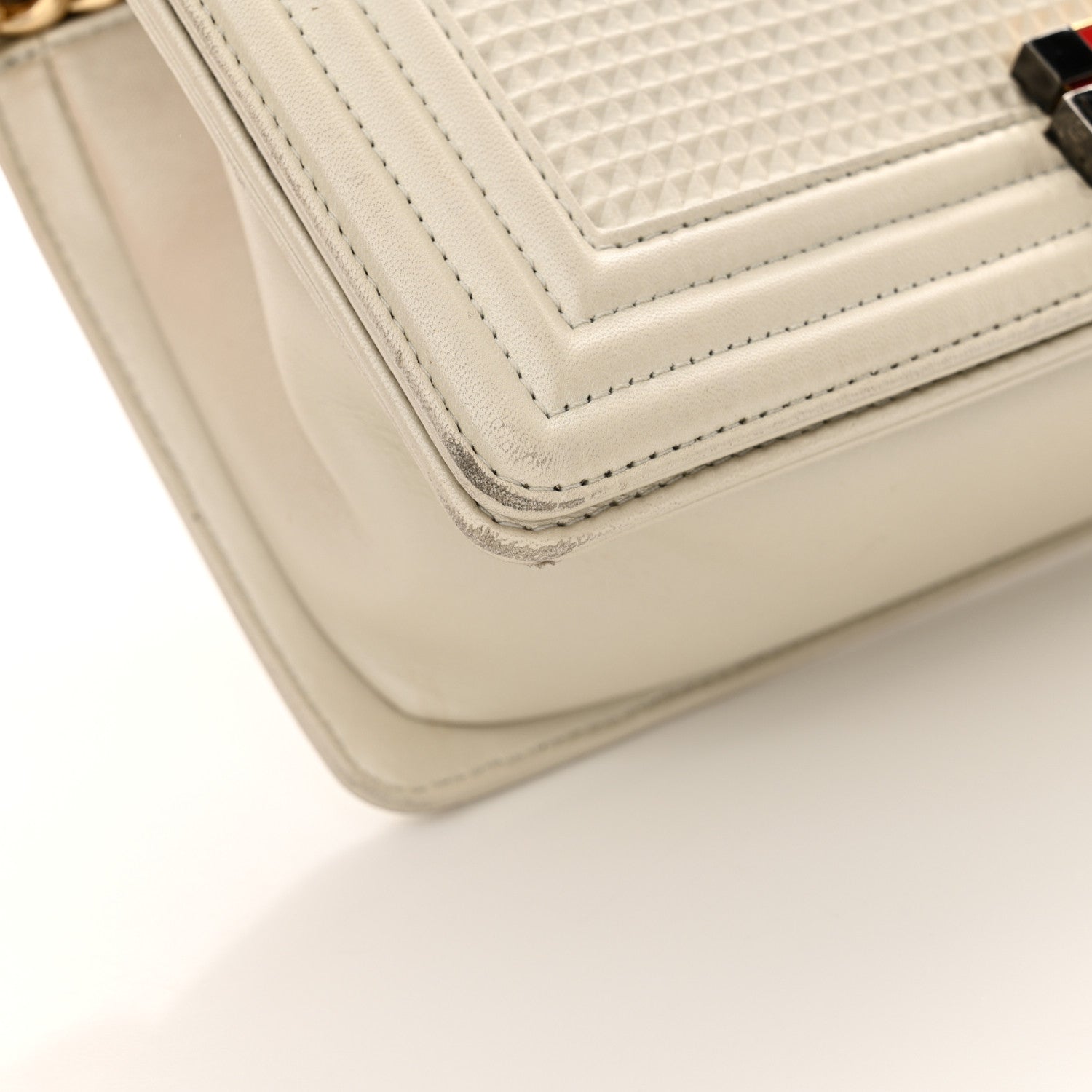 Chanel Lambskin Embossed Medium Boy Cube Flap White 14 of 14
