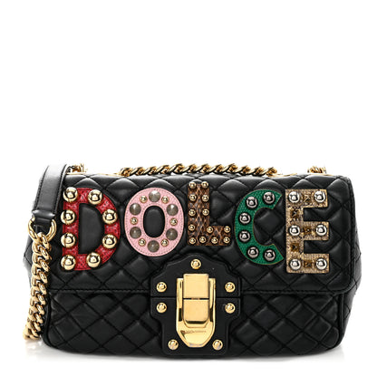 Dolce & Gabbana Lambskin Watersnake Embellished Lucia Shoulder Bag Black 1 of 11