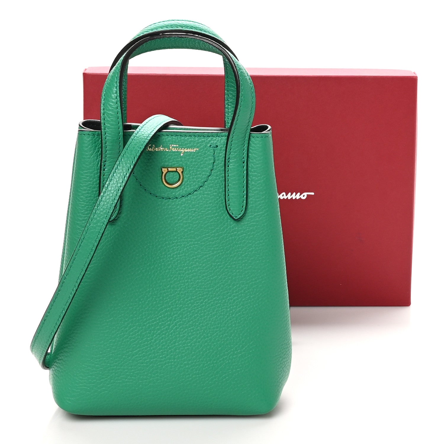 Salvatore Ferragamo Tumbled Calfskin Gancini Mini Bag Smeraldo