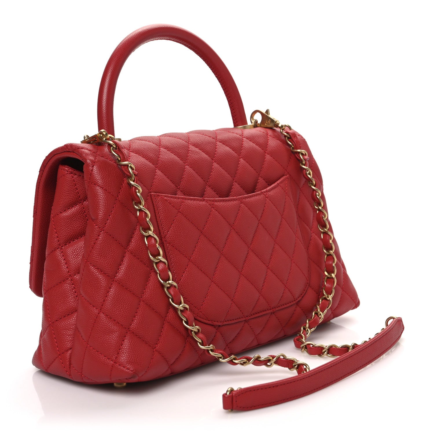 Chanel Caviar Quilted Small Coco Handle Flap Red 2 of 10