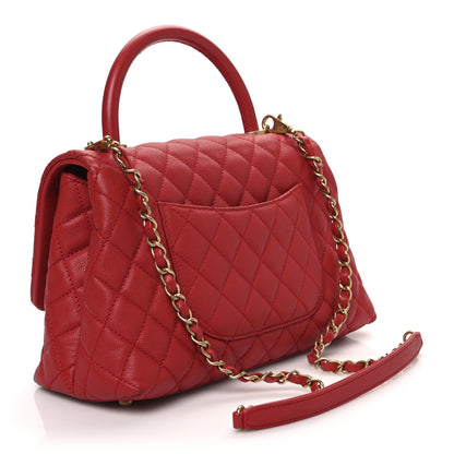 Chanel Caviar Quilted Small Coco Handle Flap Red 3 of 11