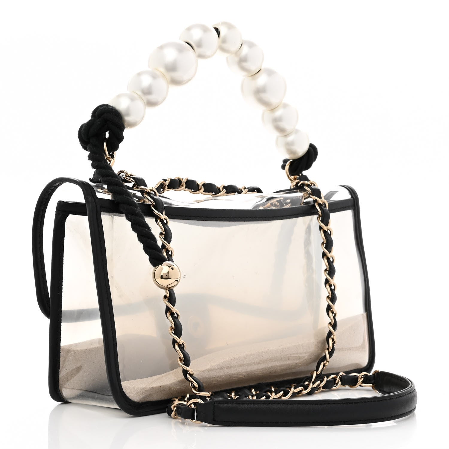 Chanel Lambskin PVC Sand By The Sea Flap With Pearl Strap Black 3 of 12