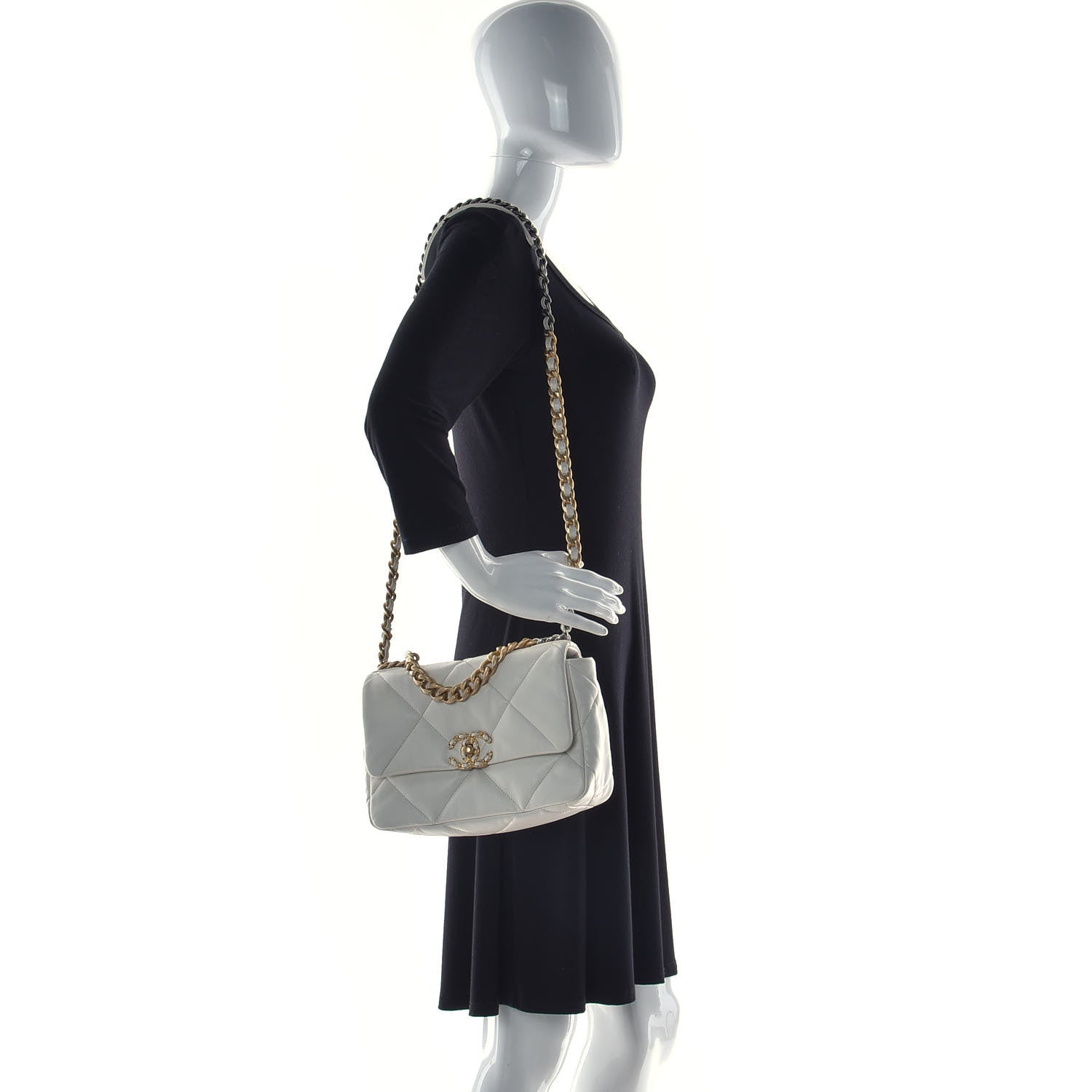 Chanel Goatskin Quilted Medium Chanel 19 Flap White 2 of 12