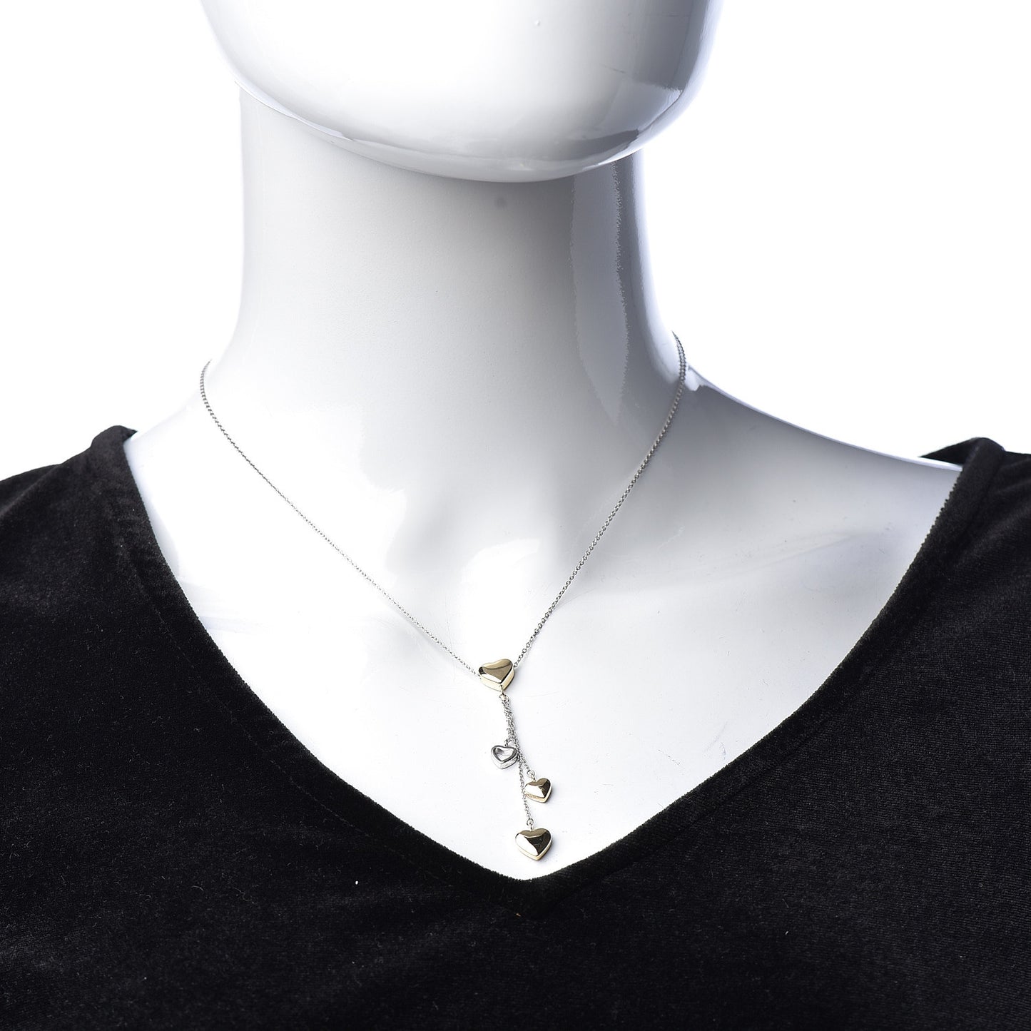18K White Yellow Gold Heart Lariat Necklace