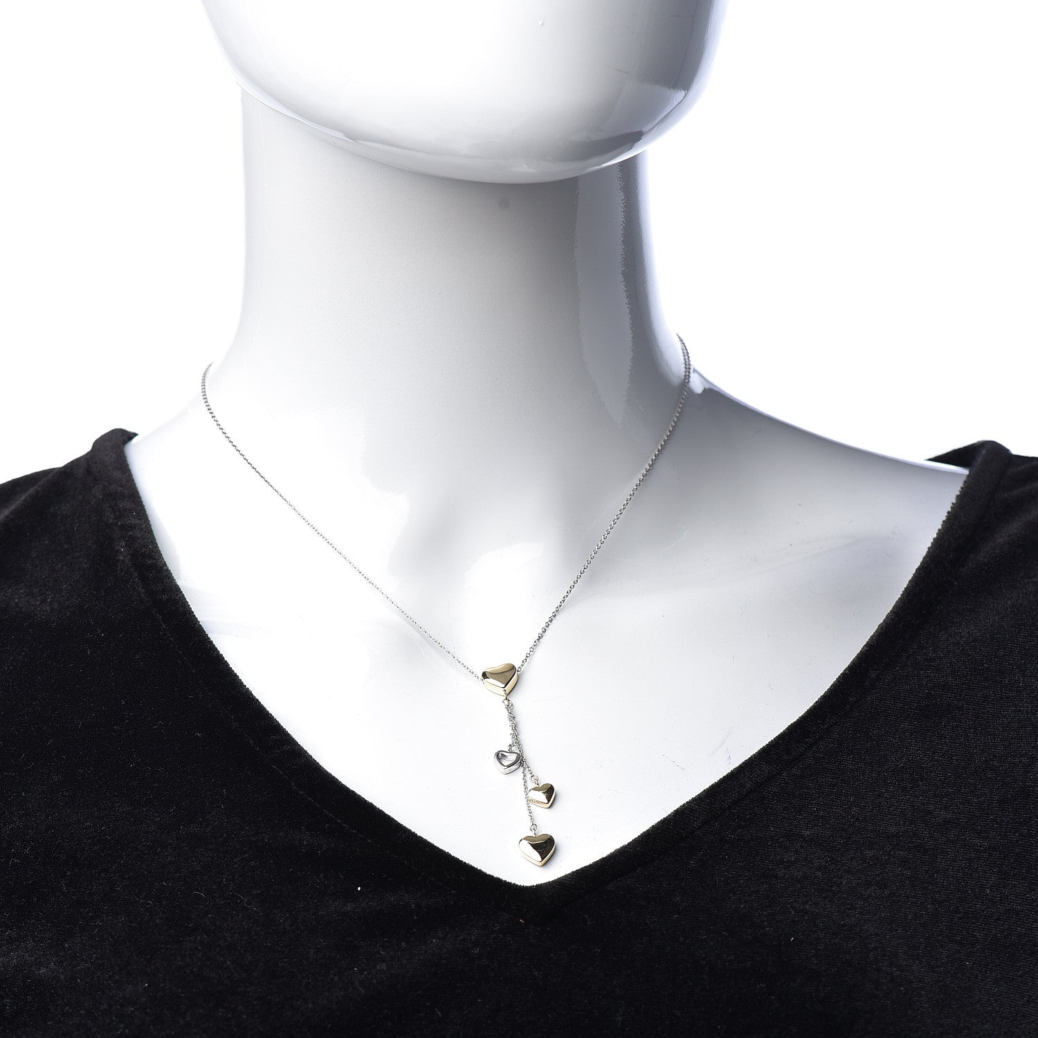 Tiffany 18K White Yellow Gold Heart Lariat Necklace 2 of 6