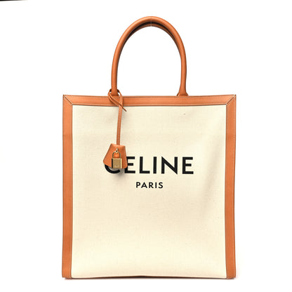 Celine Canvas Calfskin Logo Print Vertical Cabas Natural Tan 1 of 12