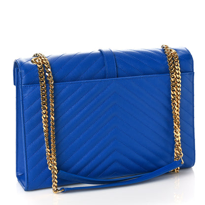 Saint Laurent Grain De Poudre Matelasse Chevron Large Monogram Satchel Blue Majorelle 3 of 9