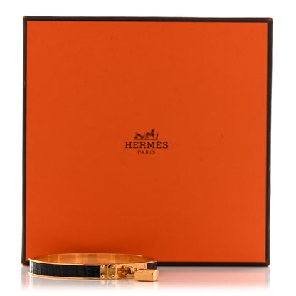 Hermes Lizard Kelly Lock Cadena Bracelet Black 6 of 6