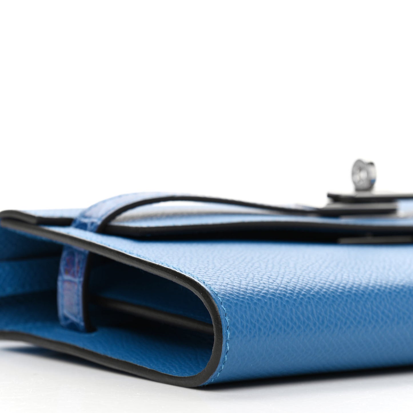 Epsom Shiny Alligator Touch Kelly Wallet To Go Mykonos Bleu Zellige