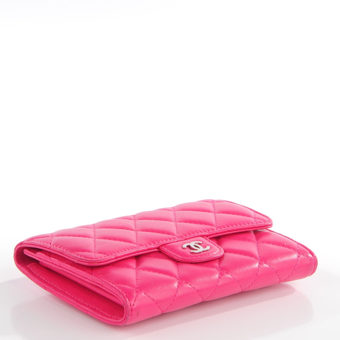 Lambskin Quilted Small Flap Wallet Dark Pink
