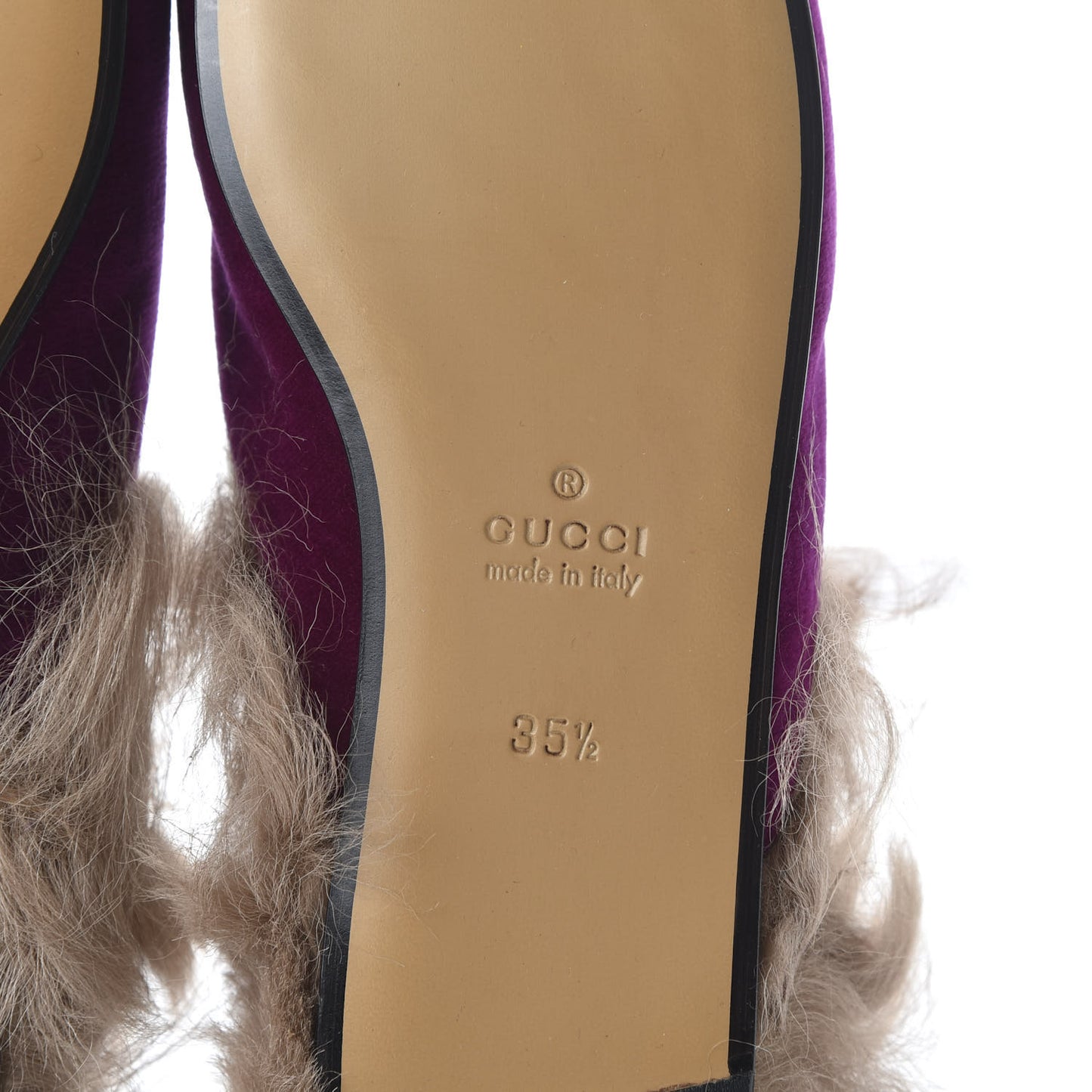 Velvet Fur Womens Princetown Slippers 35.5 Fucsia Violet Cyclamen Natural