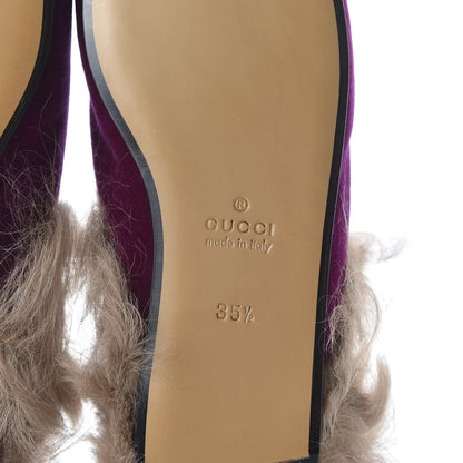 Gucci Velvet Fur Womens Princetown Slippers 35.5 Fucsia Violet Cyclamen Natural 6 of 9