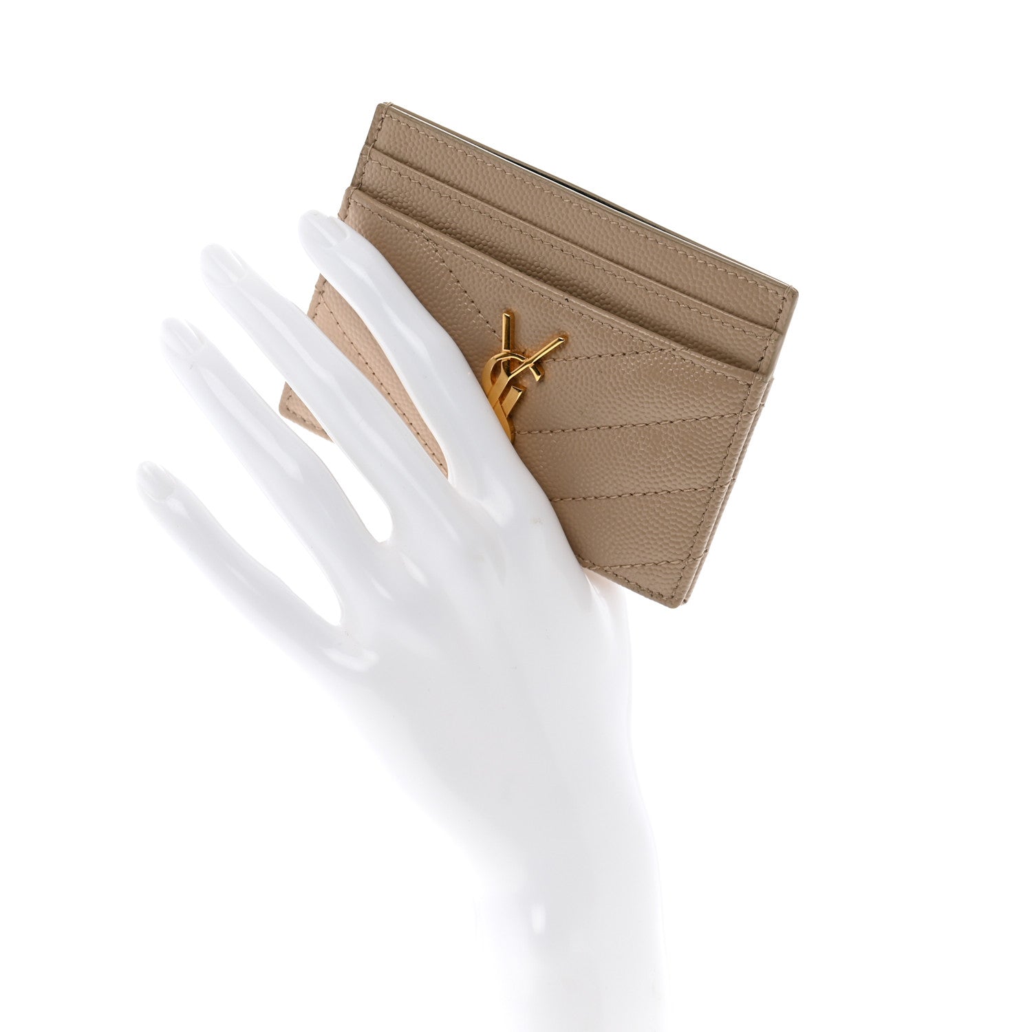 Saint Laurent Grain De Poudre Matelasse Chevron Monogram Credit Card Case Nude Powder 2 of 9