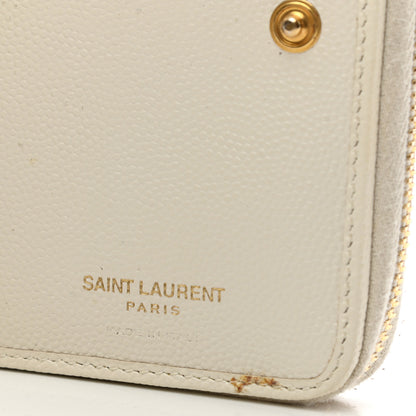 Saint Laurent Grain De Poudre Matelasse Chevron Monogram Compact Zip Around Wallet Crema Soft 7 of 9