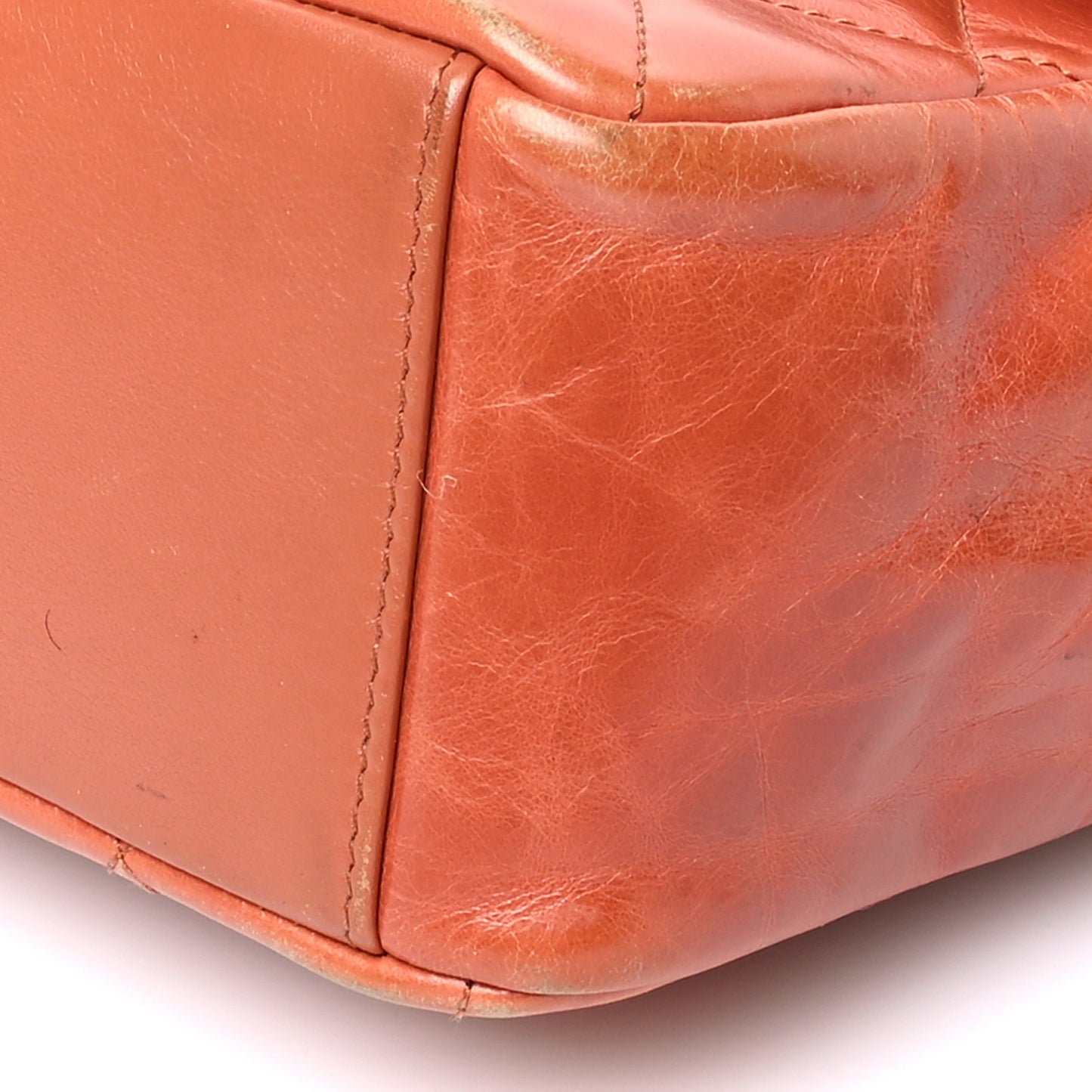 Glazed Calfskin Quilted Medium Gold Bar Top Handle Flap Orange