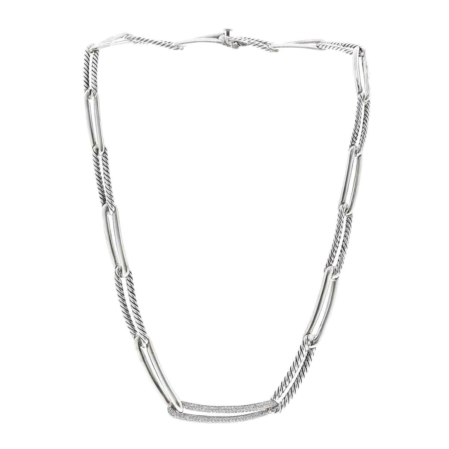 David Yurman Sterling Silver Diamond Wellesley Chain Link Necklace 3 of 5