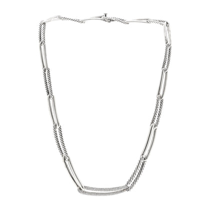 David Yurman Sterling Silver Diamond Wellesley Chain Link Necklace 3 of 5