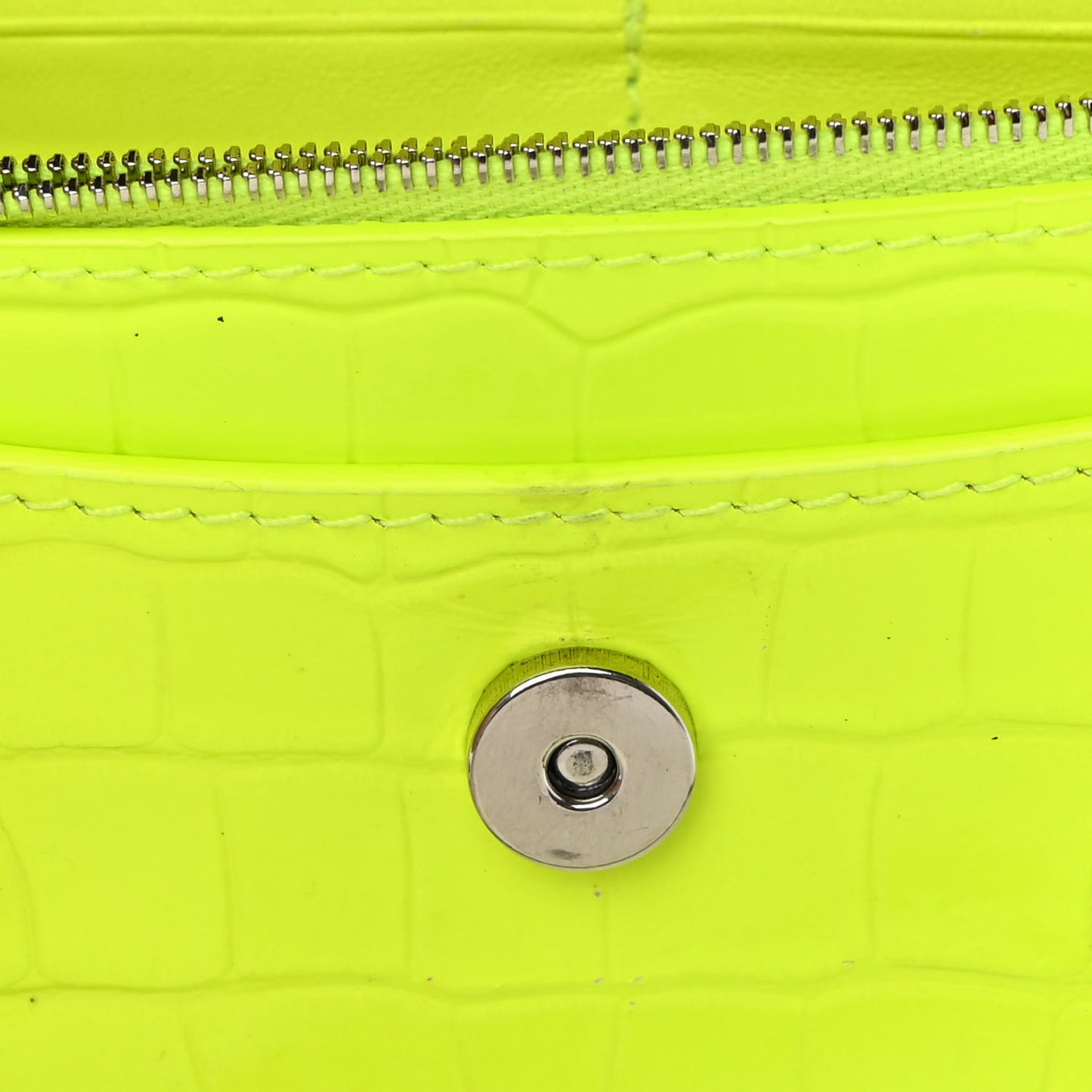 Shiny Calfskin Crocodile Embossed Hourglass Chain Bag Fluo Yellow