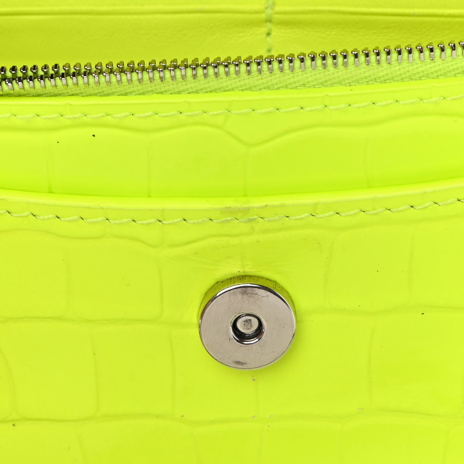 Balenciaga Shiny Calfskin Crocodile Embossed Hourglass Chain Bag Fluo Yellow 12 of 13
