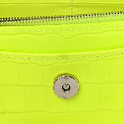 Balenciaga Shiny Calfskin Crocodile Embossed Hourglass Chain Bag Fluo Yellow 12 of 13