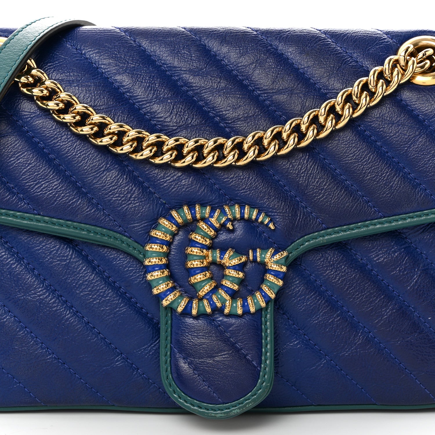 Gucci Azalea Calfskin Enamel Matelasse Diagonal Torchon GG Marmont Shoulder Bag Imperial Blue Pavone 8 of 10